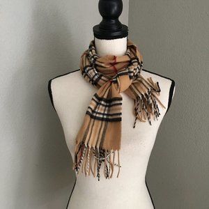 V. Frass Cashmink Tan Plaid Fringe Scarf